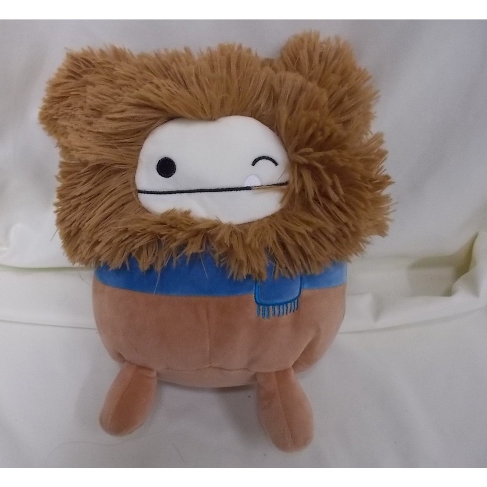 Squishmallows Benny the Bigfoot Plush Brown Winking with Blue Scarf NWT 8 inch
